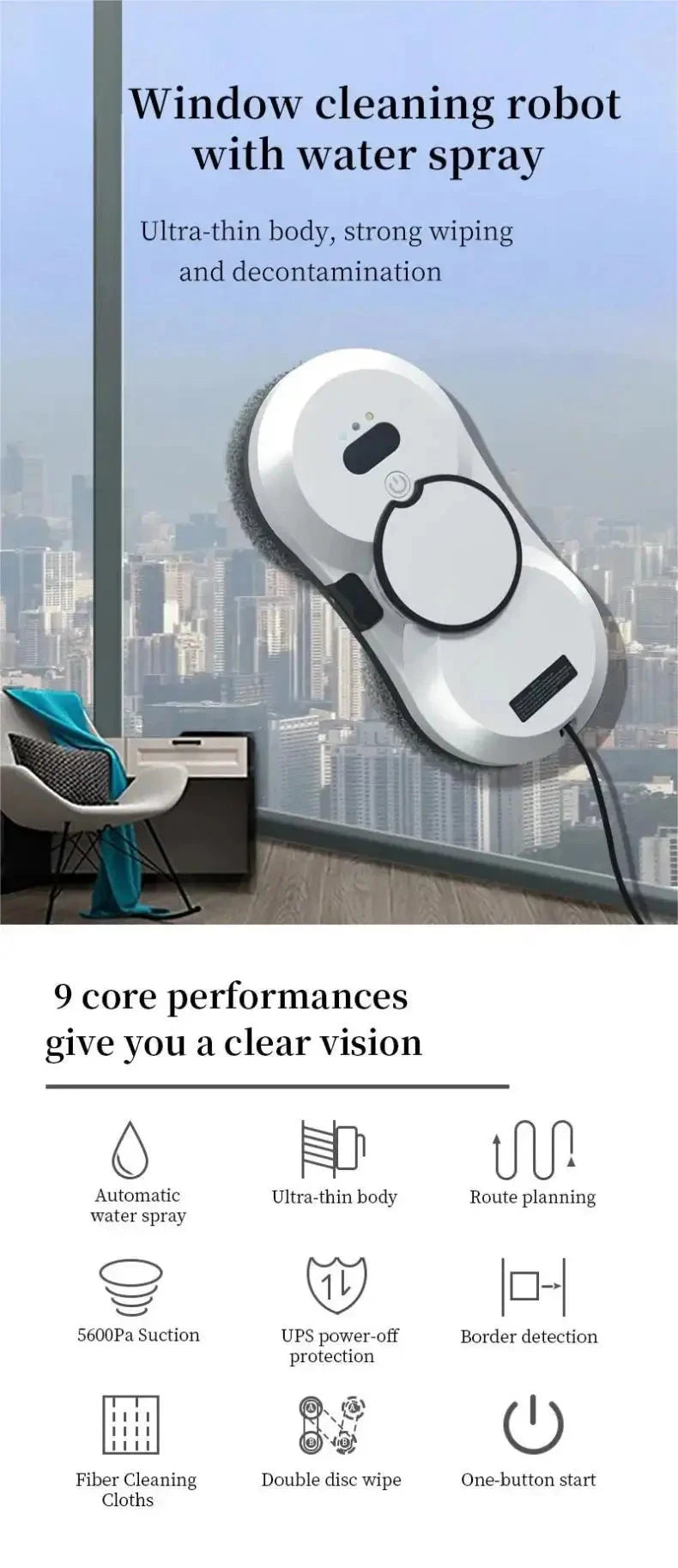 Smart Home Intelligent Window Cleaning Robot Vacuum with Auto Water Spray for Glass Windows And Floor Washing