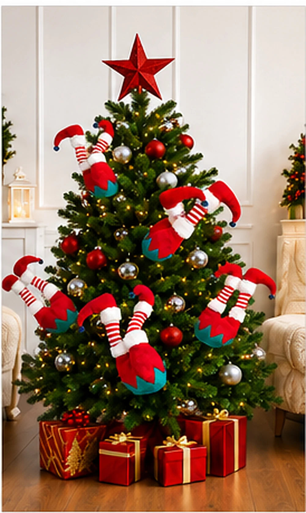 Plush Elf Leg Christmas Tree Decoration