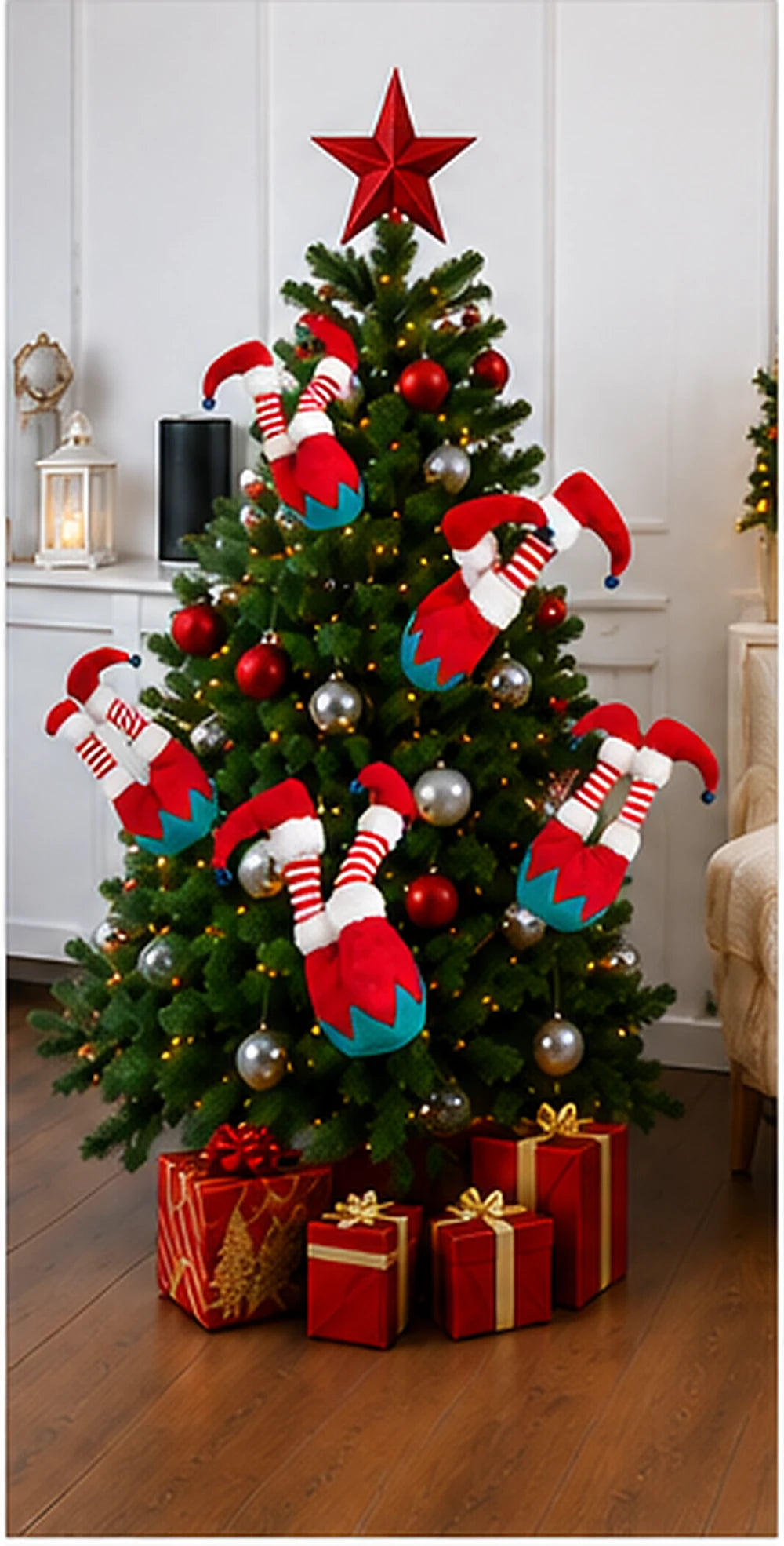 Plush Elf Leg Christmas Tree Decoration