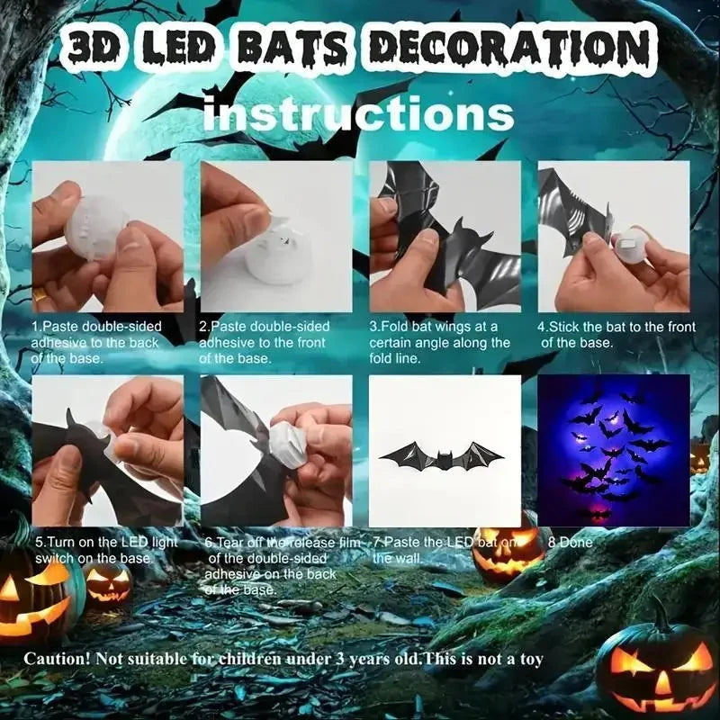 3D Haunted Bat LED Wall Decal